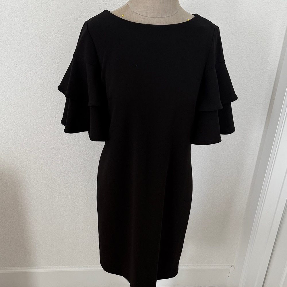 Calvin Klein Black Long Sleeve Dress with Ruffles